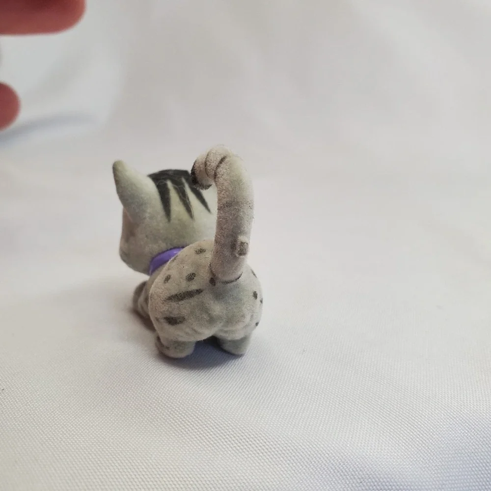 Small Flocked Striped Grey‎ Cat Figure Toy